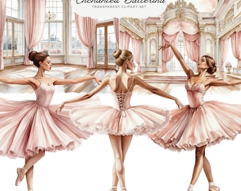 Ballerina Clipart Set – 56 PNG Bundle, Watercolor Ballerinas, Stage Backgrounds & Seamless Patterns, Transparent, Commercial Use