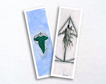 Watercolor Bookmark Print – Leaf of Lórien or Dementor – Fantasy Art from Original Watercolor