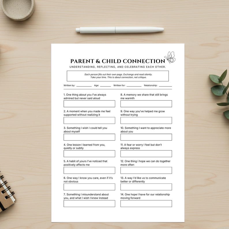 Parent Child Bonding Worksheet | Meaningful and Reflective Conversation ...