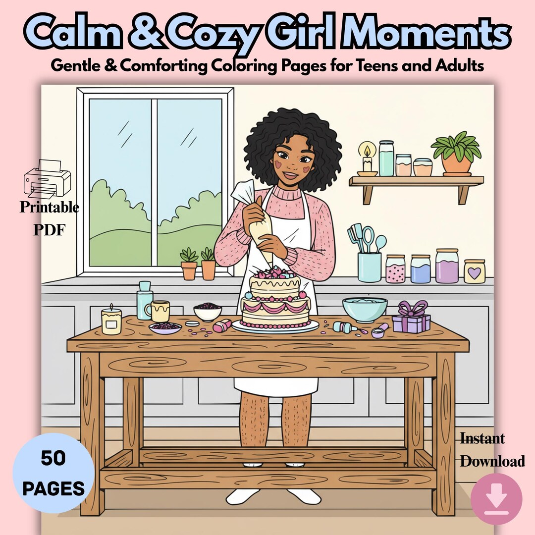 Black Girl Coloring Book Printable | 50 Cozy Self Care Mindfulness ...
