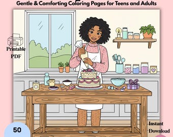 Black Girl Coloring Book Printable | 50 Cozy Self Care Mindfulness Pages Instant Download