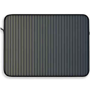 May include: A rectangular laptop sleeve featuring a vertical striped pattern that transitions from a muted olive green on the left side to a deep charcoal gray on the right side. The sleeve is finished with a black border and a small black zipper pull.