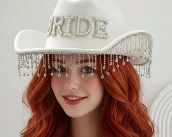 Chapeau de cow-boy à franges en strass : cow-girl mariée rave, célibataire, Halloween