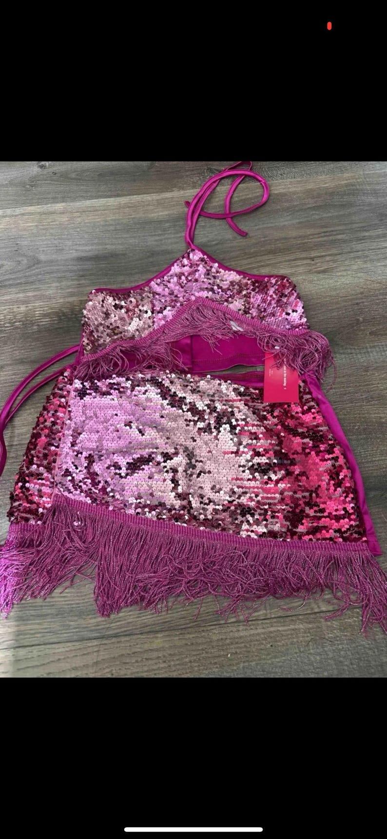 Distressed Knit Rave Hot Pink Sequins Knit Mini Skirt Set - Distressed Two Piece Rave Outfit ...