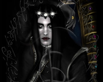 Dark Lord Fantasy-portret, gotische schurk muurkunst, digitale download, D&D BBEG-decor
