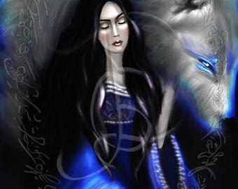 10. Wolf-Bonded Maiden in the Moonlit Wilds  | Hand-Painted Illustration, No AI | DnD Illustration