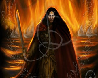 Dark Fantasy Epic Warrior Wall Art, Fire and Sword Illustration, Printable Digital Download 9