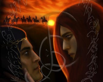 Romantic Fantasy Couple Art, Epic Journey Portrait, Printable Digital Download, D&D Adventure Decor 26