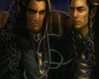 Intense Fantasy Portrait Wall Art, Noble Elven Rivals, Printable Digital Download, D&D Decor 31