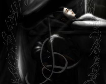 Melancholic Fantasy Wall Art, Ethereal Moonlit Portrait, Printable Digital Download, Dark Emotional Decor 22
