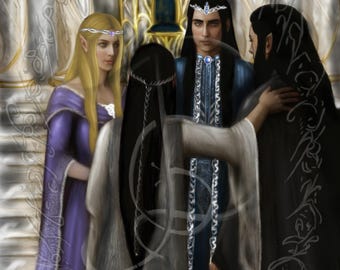 Elven Court Fantasy Wall Art, Noble Royal Meeting Portrait, Digital Download, D&D Decor 16