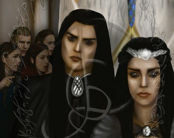 Elven Court Fantasy Wall Art, Noble Intrigue Portrait, Digital Download, D&D Scene Decor 5
