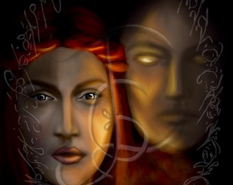 Dark Fantasy Wall Art, Witchy Mystical Portrait, Gothic Home Decor 40