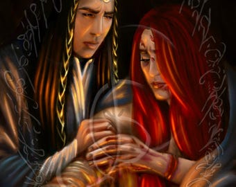 Emotional Fantasy Couple Art, Healing and Protective Portrait, D&D Tragic NPC Decor 18