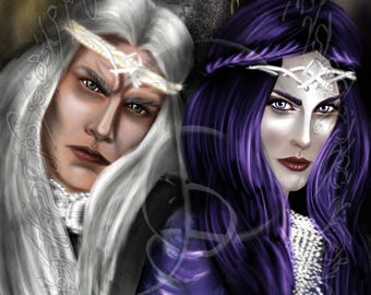Royal Fantasy Couple Portrait, Noble Elven Royalty Wall Art, Regal Decor 15