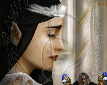 Elven Couple Fantasy Wall Art, Intimate Portrait, Printable Digital Download, Royal Decor 28
