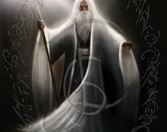 Wise Wizard Fantasy Wall Art, Luminous Portrait, Printable Digital Download, Epic Decor 53
