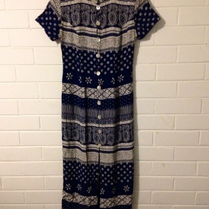 Vintage navy and white printed dress image 1