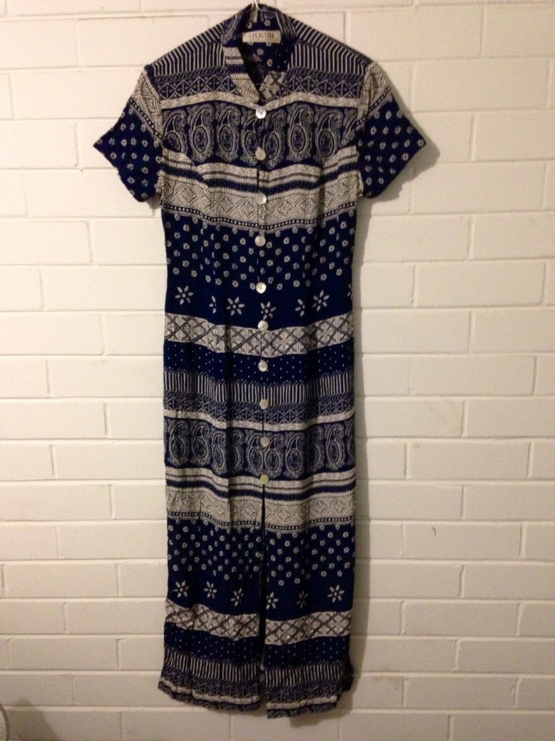 Vintage navy and white printed dress image 1