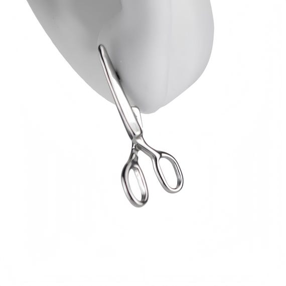 Titanium Steel Scissors Earring, Edgy Punk Cartilage Stud, Cone Spike Back