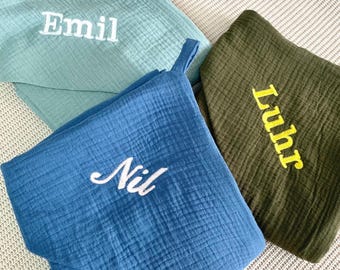 Personalized Baby Hooded Towel, 4-Layer Organic Cotton Muslin Wrap