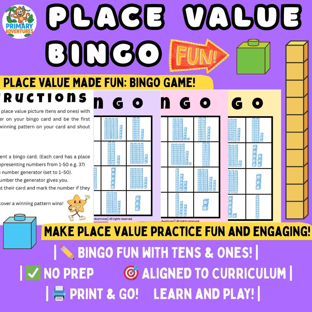 Place Value Bingo Game: Math Center Printable (10 Cards) - Etsy