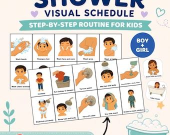 Kids Shower Routine Visual Schedule | Autism Bathroom Hygiene Cards (Digital Download)