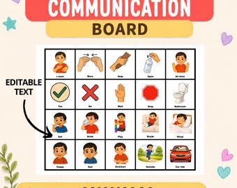 Minimal Communication Board, Autism Speech Support, Non-Verbal Toddler Visual Aid (PDF Download)
