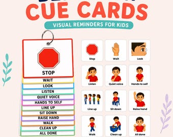 Classroom Behavior Cue Cards, Autism Visual Supports, Preschool, Kindergarten and Special Education Printable