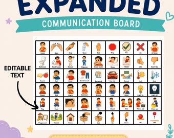 Expanded Communication Board for Autism, Printable AAC Visual Support, Speech Delay, Core Words