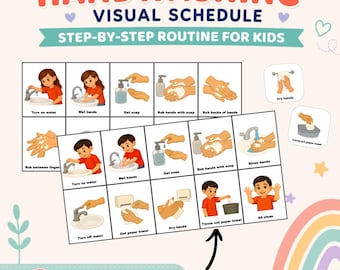Imágenes para el lavado de manos para niños, autismo y preescolar, tarjetas de rutina de higiene (PDF)