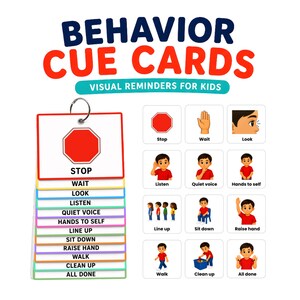 Classroom Behavior Cue Cards, Autism Visual Supports, Preschool, Kindergarten and Special Education Printable