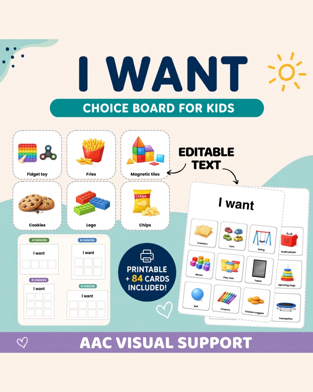 I Want Communication Board, AAC Autism Visual Supports, Choice Board (PDF Download)