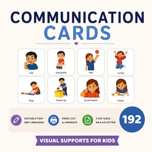 Communication Cards for Kids, Printable Visual Schedule Cards, Toddler Routine, Choice Cards, Speech Delay Supports, Home and Classroom