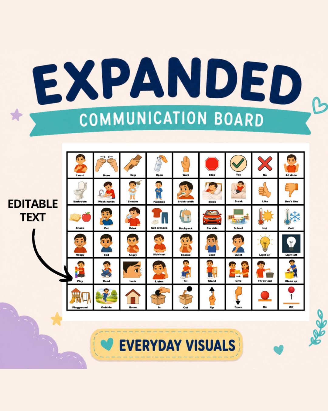 Expanded Visual Expanded Communication Board for Autism, Printable AAC Visual Support ...