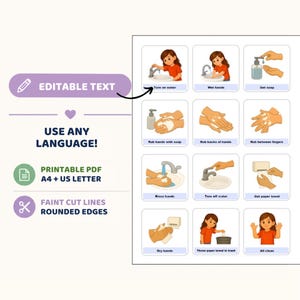 Hand Washing Visuals for Kids, Autism and Preschool, Hygiene Routine ...