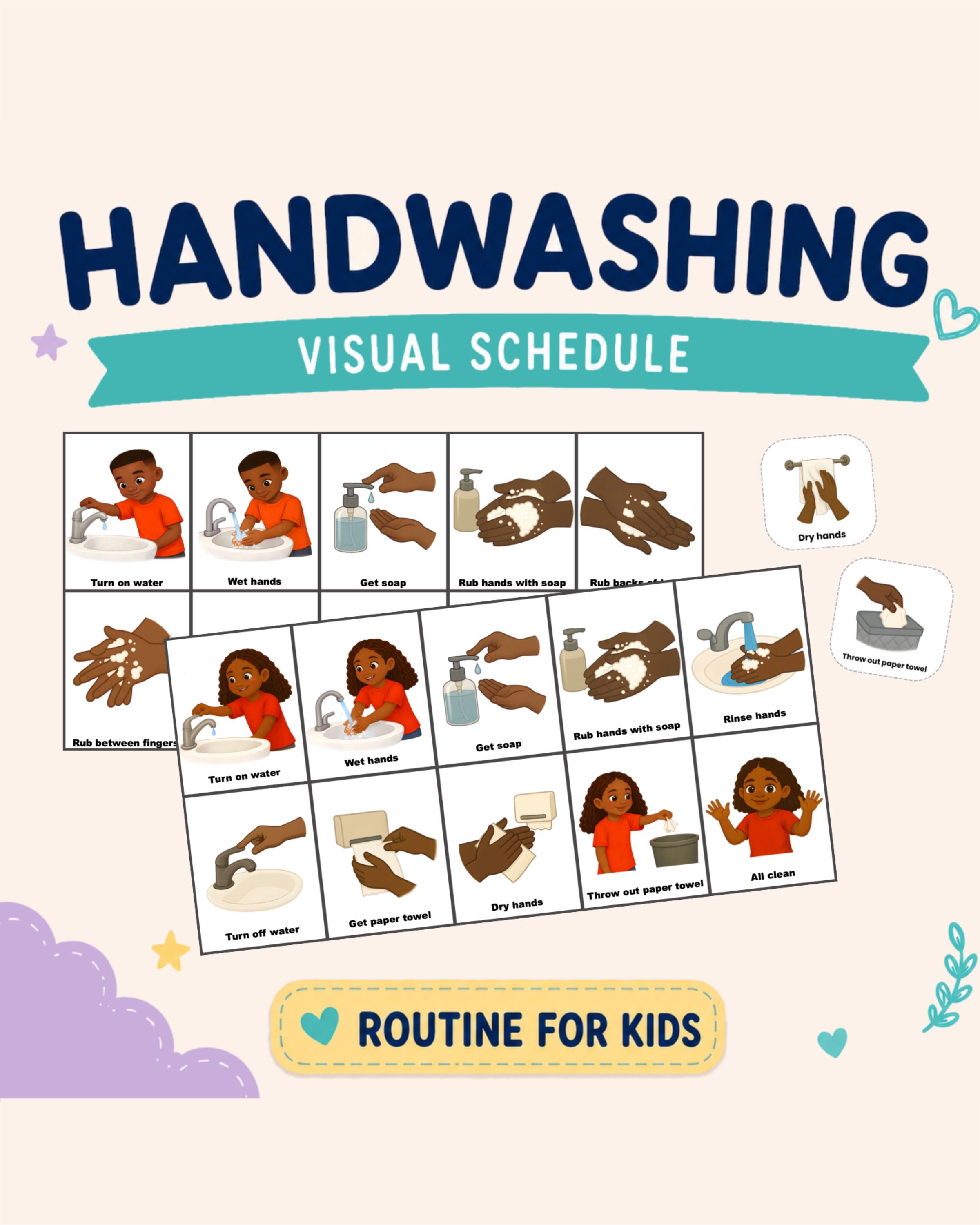 Wash Hands Routine Visual Cards for Toddlers, Autism Visuals (PDF ...