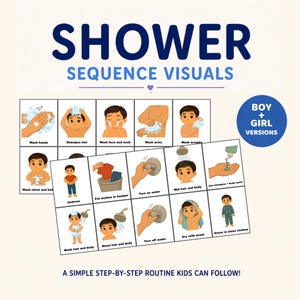 Shower Routine Visual Schedule for Kids | Autism Bathroom Routine | Hygiene Visual Cards | Shower Social Story | Bathroom Visual Supports