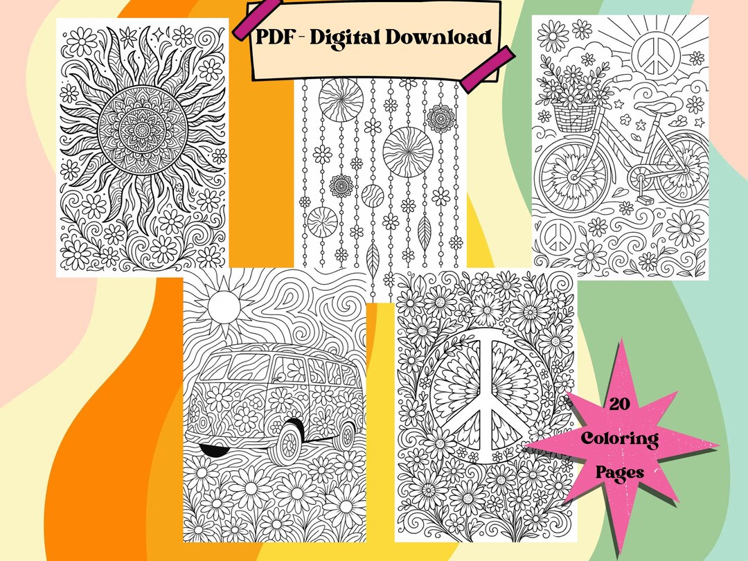 20 Groovy 80s Hippie Vibe Coloring Pages for Adults – Retro Digital ...