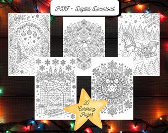 20 Detailed Christmas Coloring Pages for Adults – Festive Digital Download Bundle