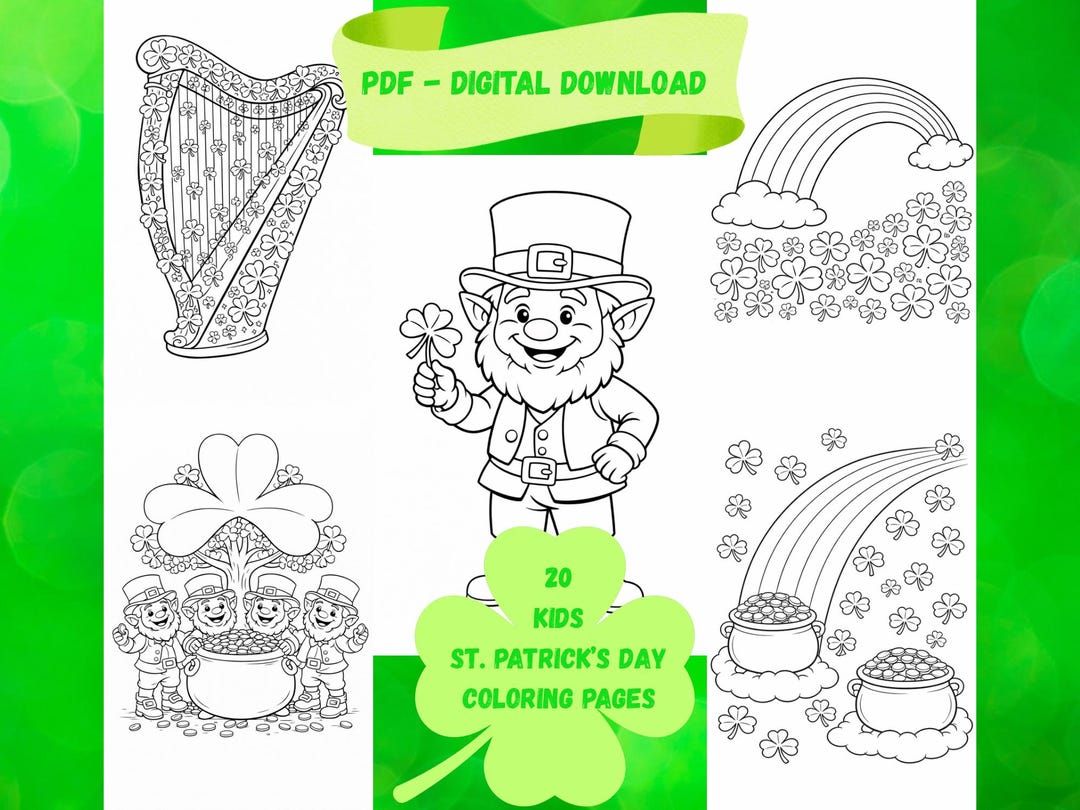 20 Kids St. Patrick’s Day Coloring Page Set | PDF Digital Download - Etsy