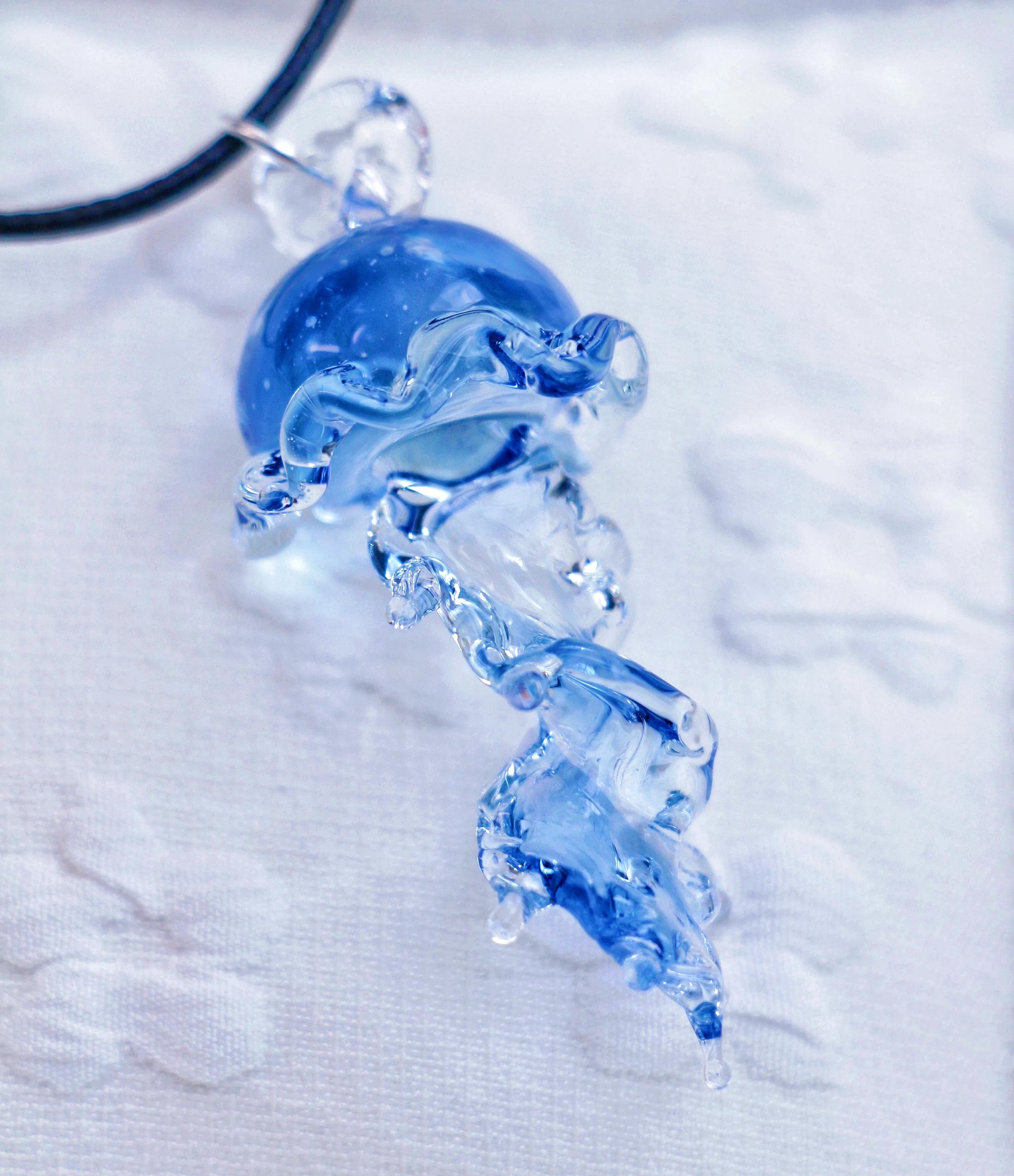 Handcrafted Glass Jellyfish Pendant Necklace: Ocean Blue Lampwork Art ...