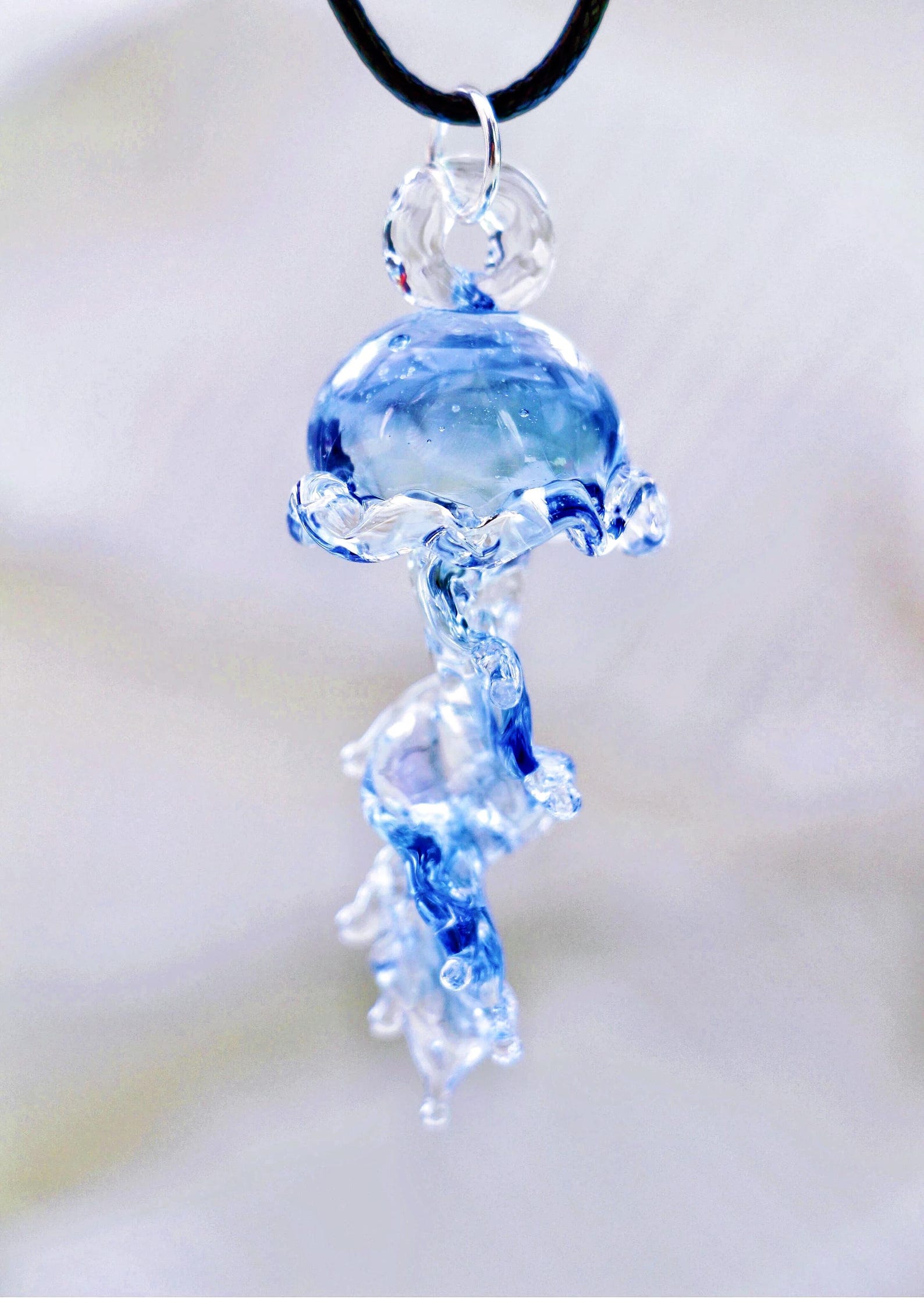 Handcrafted Glass Jellyfish Pendant Necklace: Ocean Blue Lampwork Art ...