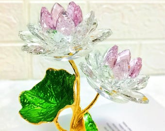 Scultura di fiore di loto in vetro realizzata a mano: regalo di pace e armonia, decorazione spirituale per la casa, decorazione colorata ideale per la casa, decorazione estiva per ospitare.