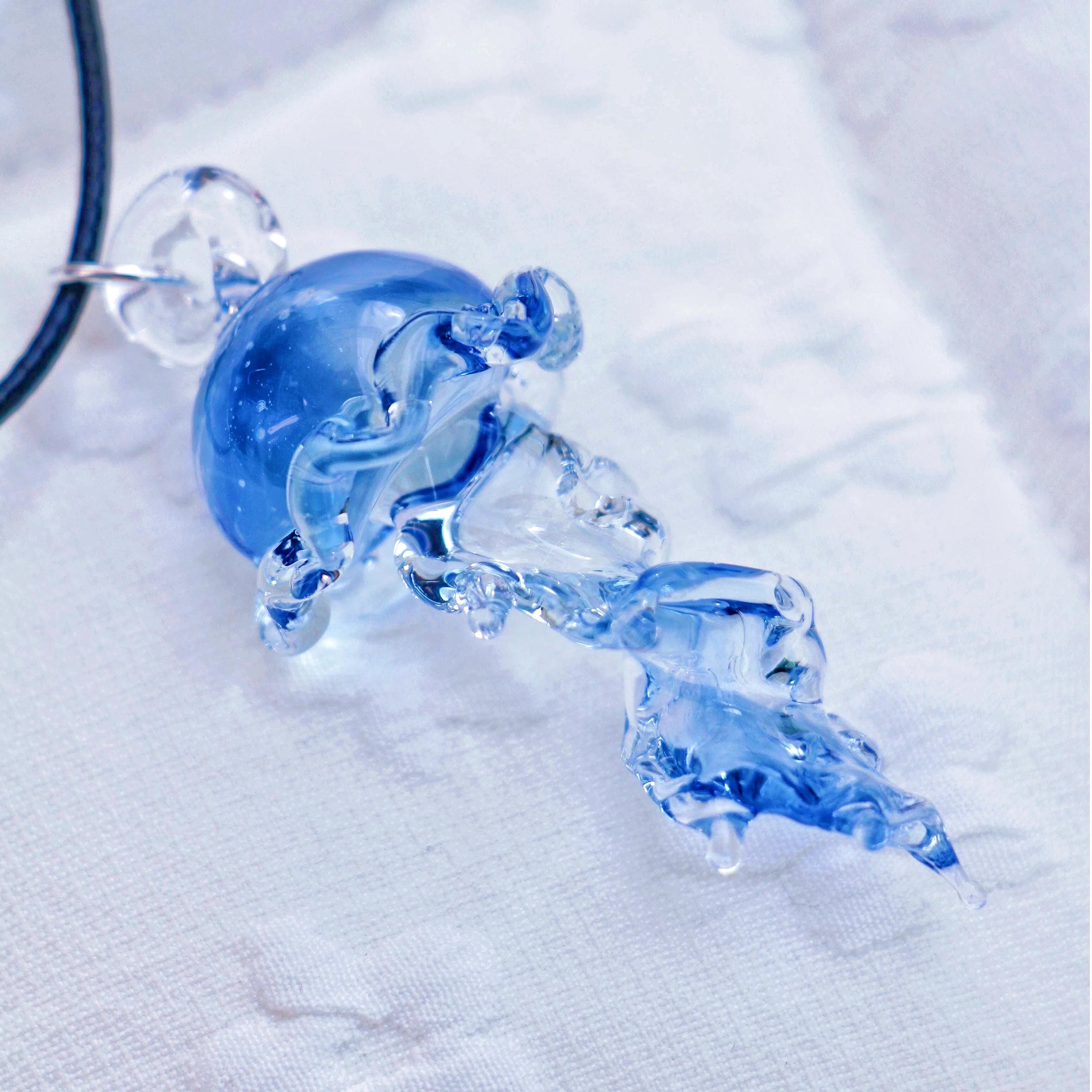 Handcrafted Glass Jellyfish Pendant Necklace: Ocean Blue Lampwork Art ...