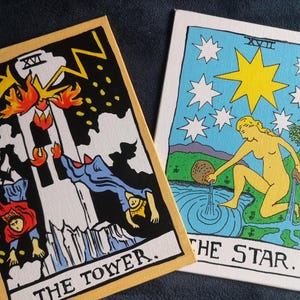 1 x Carta del Tarot de Rider Waite Smith pintada a mano por pedido, tablero de lienzo A5, pintura acrílica