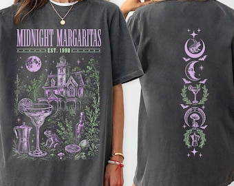 Maglietta Vintage Midnight Margaritas, Maglietta Practical Magic, Maglietta da strega, Felpa retrò anni '90 per Halloween, Maglietta da strega, Maglietta con estetica autunnale anni '90