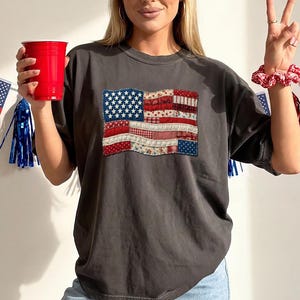 Vintage Faux Patchwork American Flag Shirt, Vintage Faux Quilted USA Tee, 250th Years Patriotic Fourth Of July Shirt