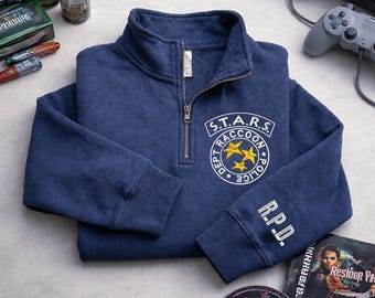 Embroidered Resident Evil Zip Sweatshirt, Umbrella Corp Resident Evil Crewneck, Gaming Herbs Horror Gift, Biohazard Fan Apparel