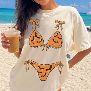 Camiseta de bikini retro de verano, camiseta de Halloween de verano, camiseta de bikini preppy de Halloween